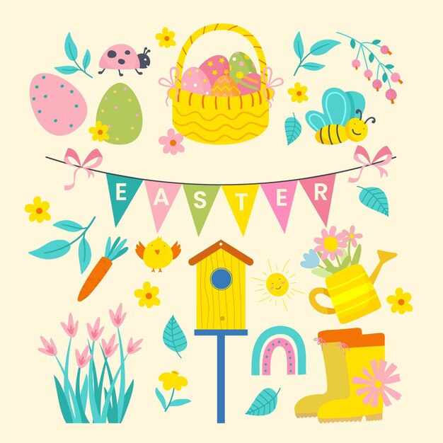 Colección de imágenes prediseñadas planas de pascua