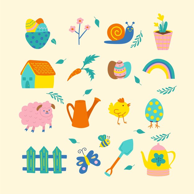 Colección de imágenes prediseñadas planas de pascua
