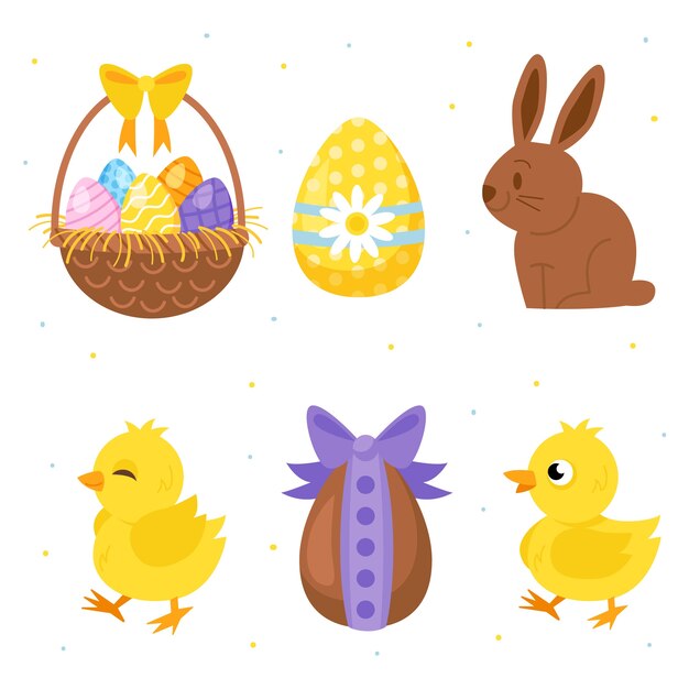 Colección de imágenes prediseñadas planas de pascua