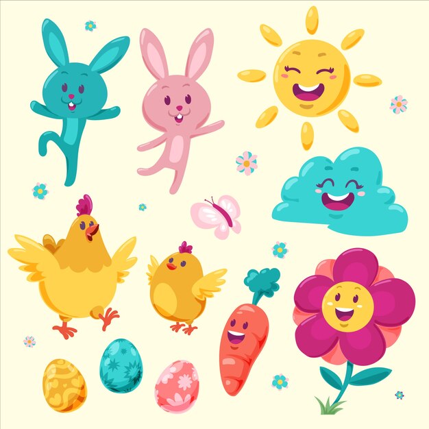 Colección de imágenes prediseñadas planas de pascua