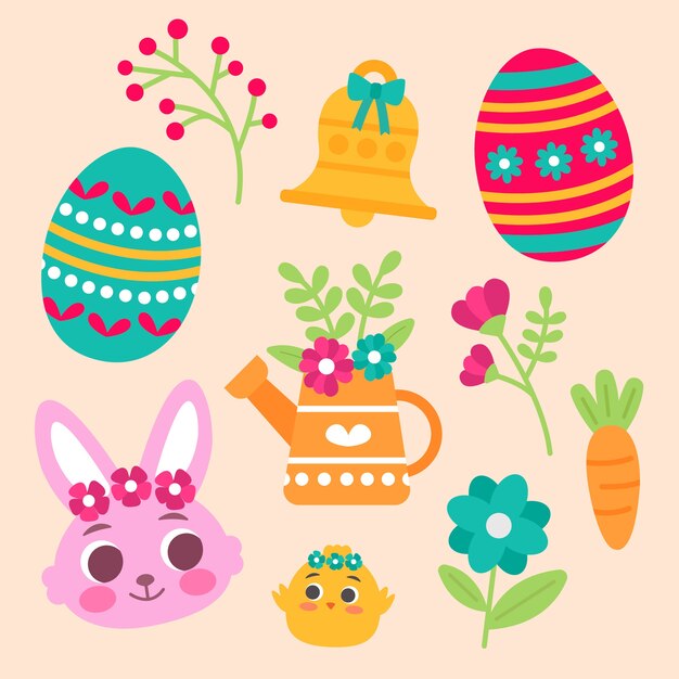Colección de imágenes prediseñadas planas de pascua