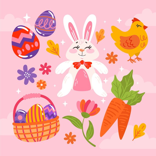Colección de imágenes prediseñadas planas de pascua