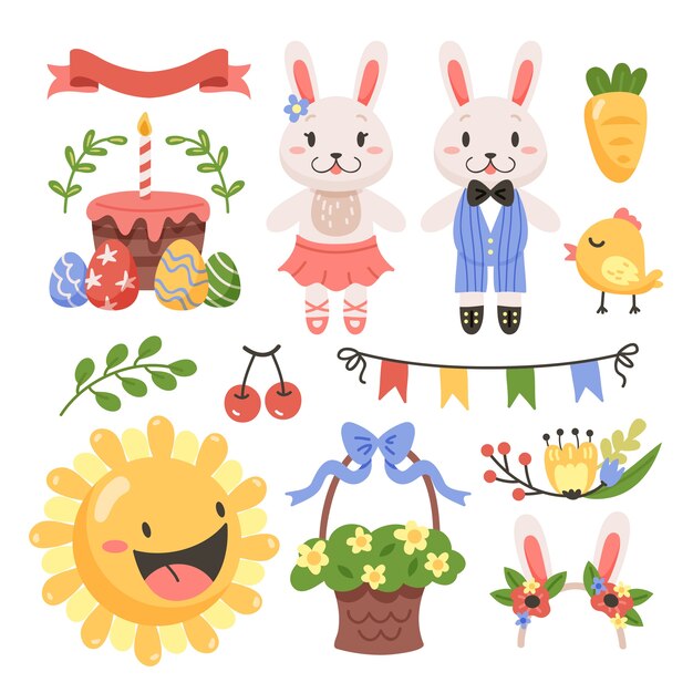 Colección de imágenes prediseñadas planas de pascua