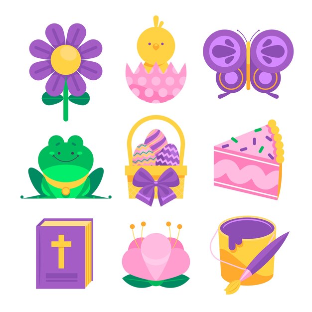 Colección de imágenes prediseñadas planas de pascua