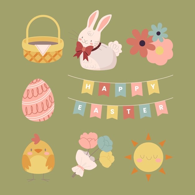 Colección de imágenes prediseñadas planas de pascua