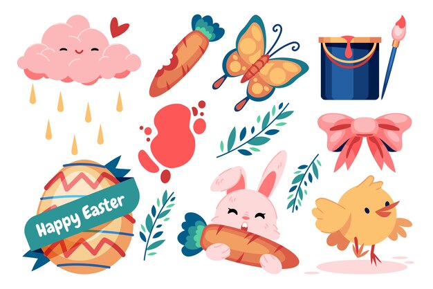 Colección de imágenes prediseñadas planas de pascua