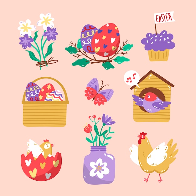Colección de imágenes prediseñadas planas de pascua