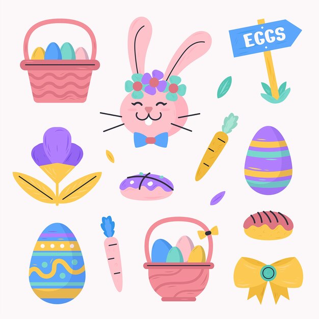 Vector gratuito colección de imágenes prediseñadas planas de pascua