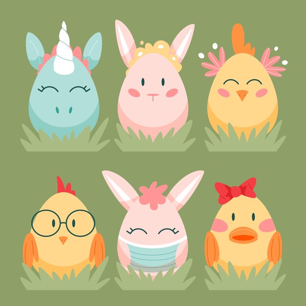 Colección de imágenes prediseñadas planas de pascua