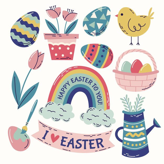 Colección de imágenes prediseñadas planas de pascua