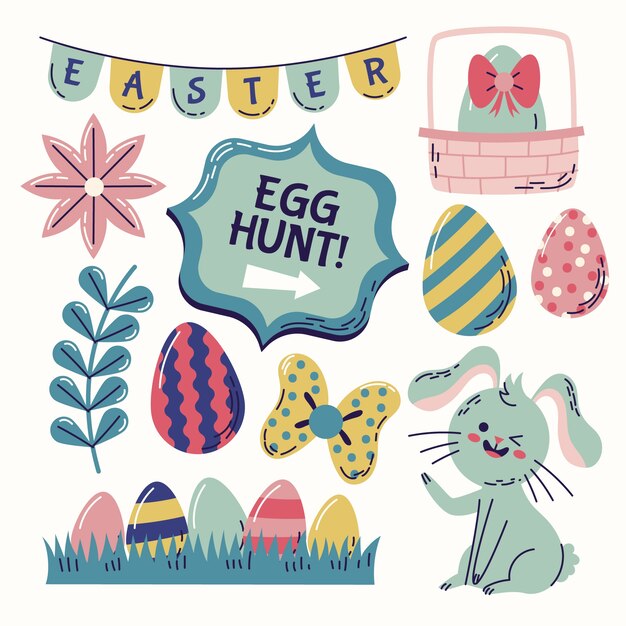 Colección de imágenes prediseñadas planas de pascua