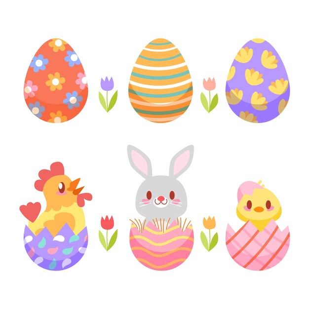 Colección de imágenes prediseñadas planas de pascua