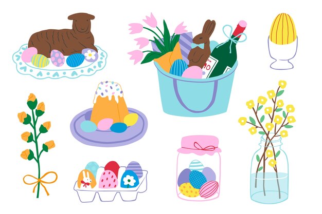 Colección de imágenes prediseñadas planas de pascua
