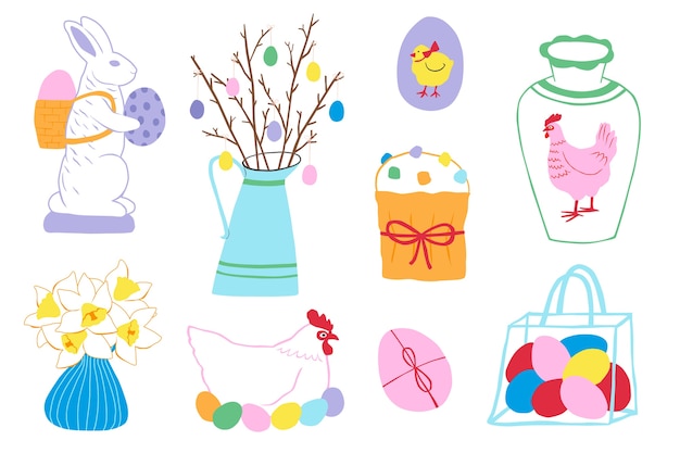 Vector gratuito colección de imágenes prediseñadas planas de pascua