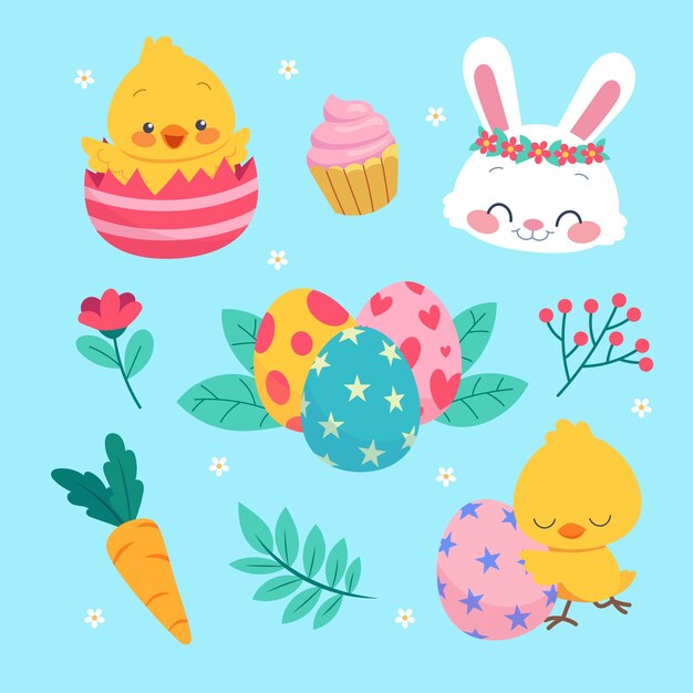 Colección de imágenes prediseñadas planas de pascua