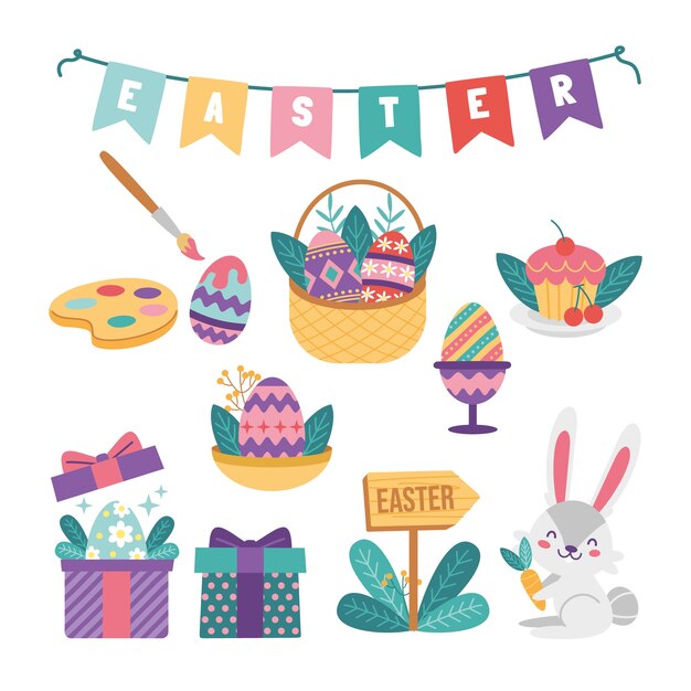 Colección de imágenes prediseñadas planas de pascua