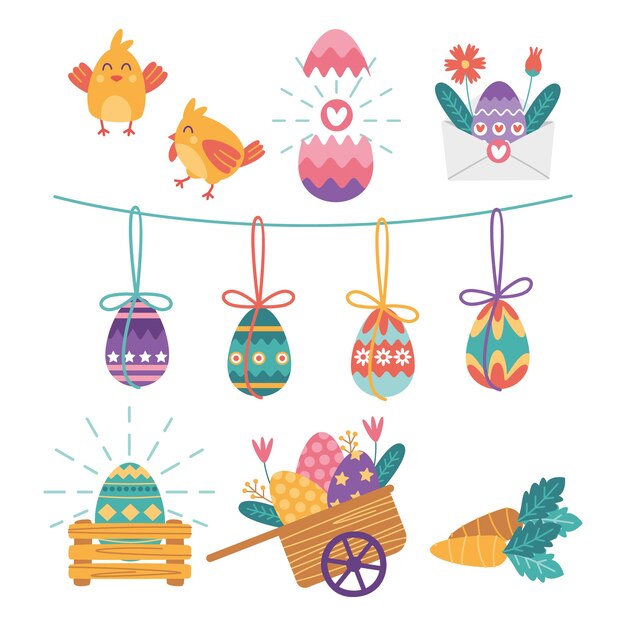 Colección de imágenes prediseñadas planas de pascua