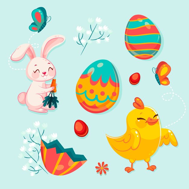 Colección de imágenes prediseñadas planas de pascua