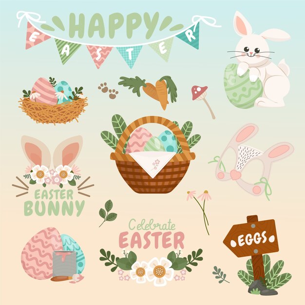 Colección de imágenes prediseñadas planas de pascua