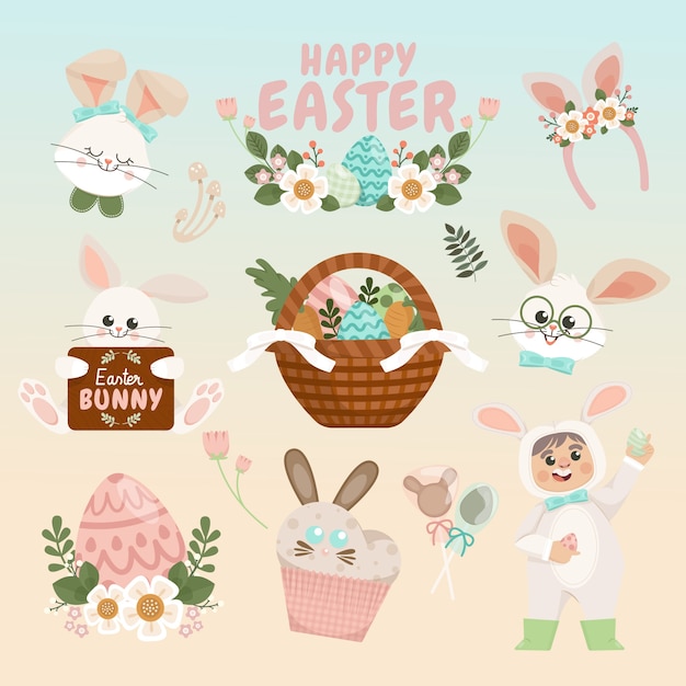 Colección de imágenes prediseñadas planas de pascua