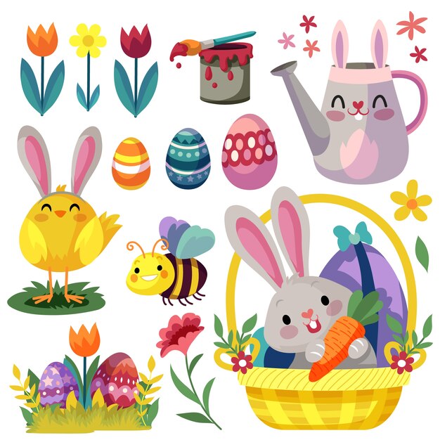 Colección de imágenes prediseñadas planas de pascua