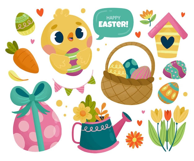 Vector gratuito colección de imágenes prediseñadas planas de pascua