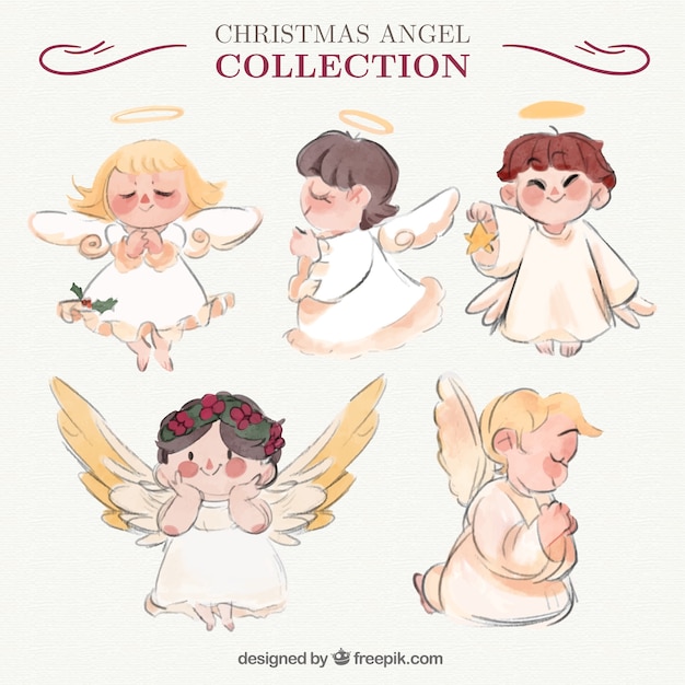 Vector gratuito colección impresionante de ángeles en estilo de acuarela