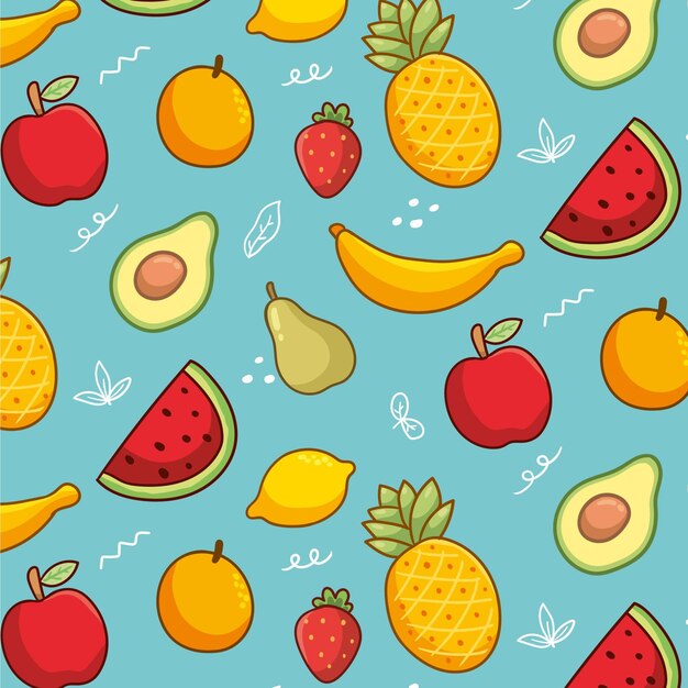 Colección inconsútil linda fruta exótica