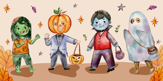 Colección infantil acuarela de halloween