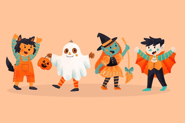 Colección infantil de halloween en acuarela