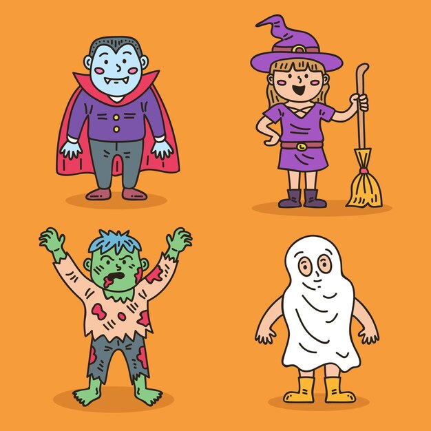Colección infantil de halloween dibujada a mano