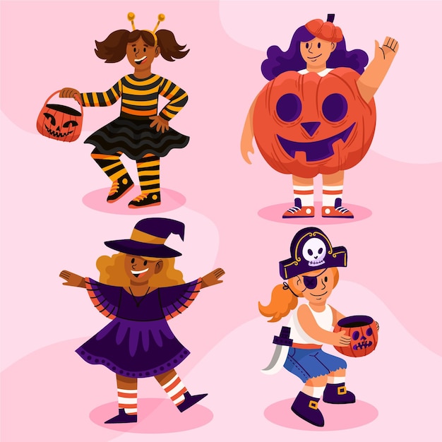 Vector gratuito colección infantil de halloween dibujada a mano