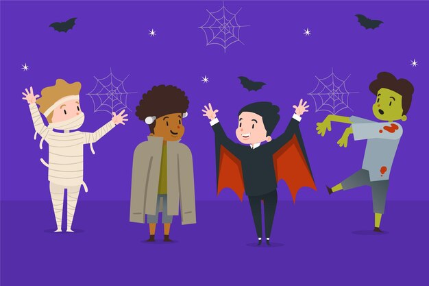 Colección infantil de halloween en diseño plano