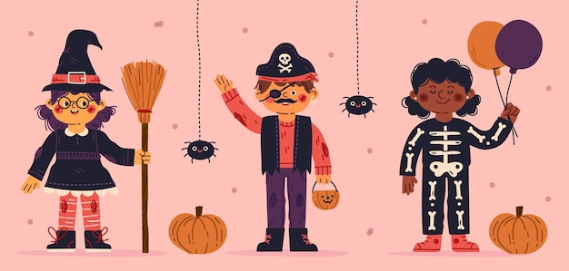 Vector gratuito colección infantil de halloween plana dibujada a mano
