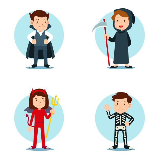 Colección infantil de halloween plana dibujada a mano