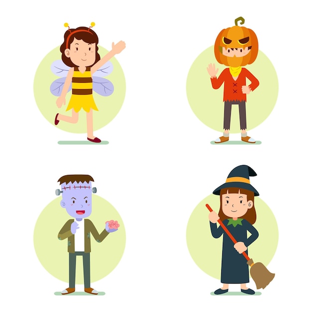 Colección infantil de halloween plana dibujada a mano