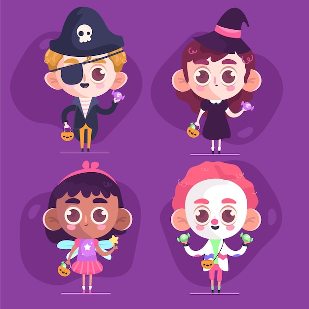 Vector gratuito colección infantil plana de halloween