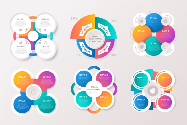 Colección de infografía radial degradado