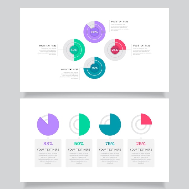 Colección de infografías de diagramas de harvey ball de diseño plano