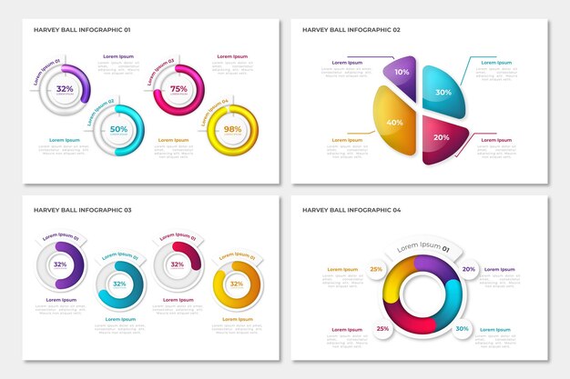 Colección de infografías de diagramas de harvey ball realistas