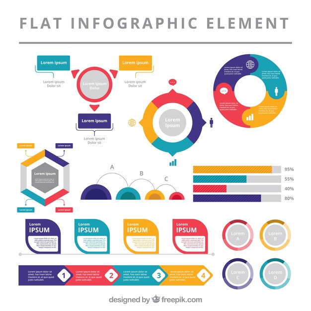 Colección infográfica de elementos planos