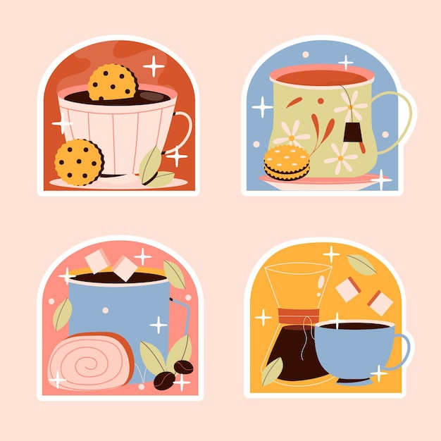 Colección ingenua de pegatinas de café y té