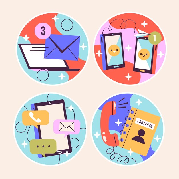 Colección ingenua de stickers de contactos y comunicación con fred el zorro