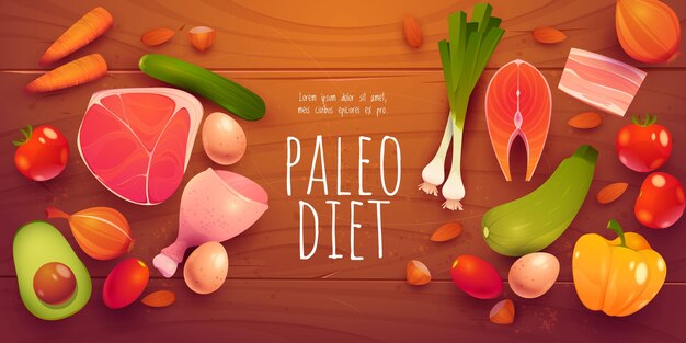 Colección de ingredientes de la dieta paleo