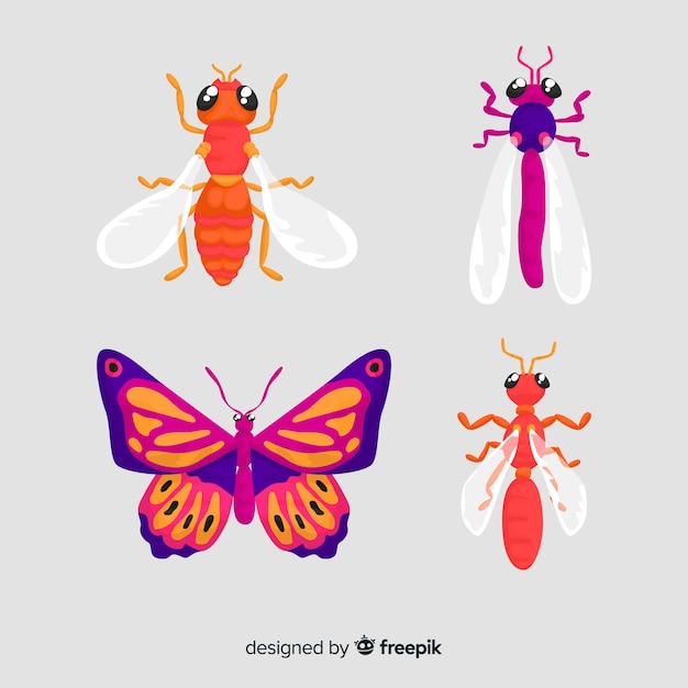 Vector gratuito colección de insectos dibujados a mano