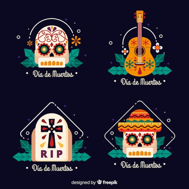 Vector gratuito colección de insignia de dia de muertos