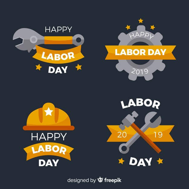 Colección de la insignia del día del trabajo de Estados Unidos en estilo plano
