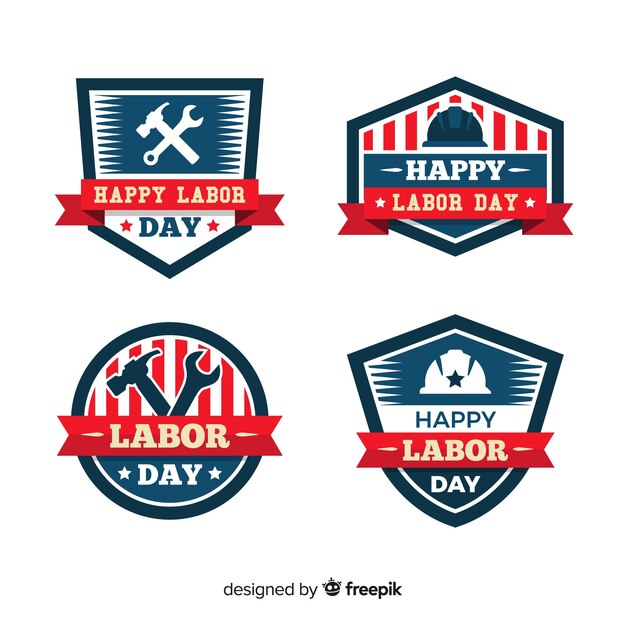 Colección de la insignia del día del trabajo de Estados Unidos en estilo plano