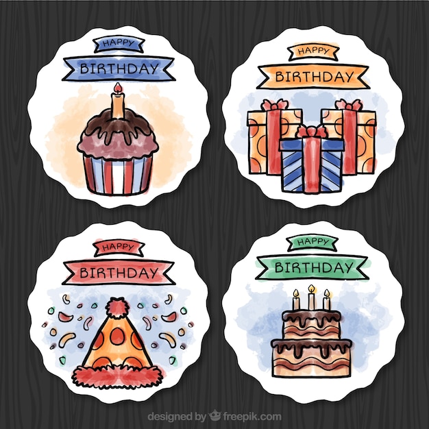 Colección de insignias de acuarela para cumpleaños