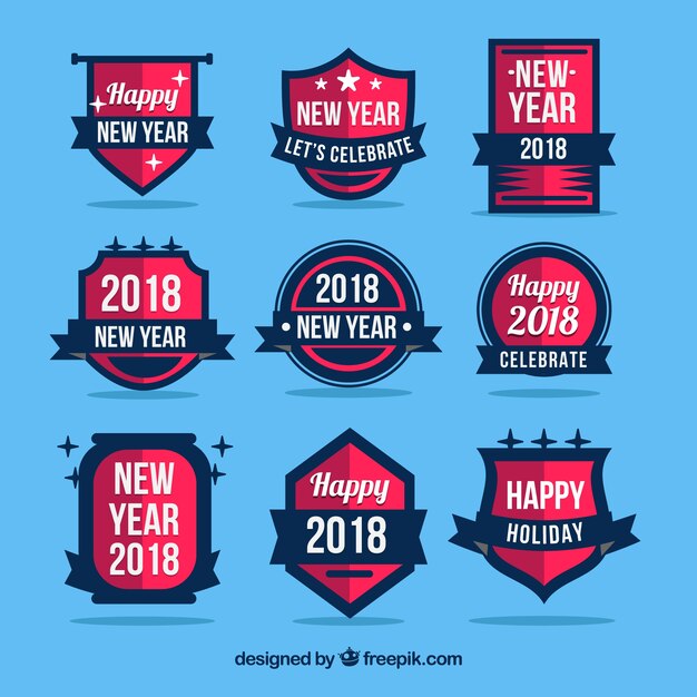 Colección de insignias de año nuevo 2018 en azul y rosa